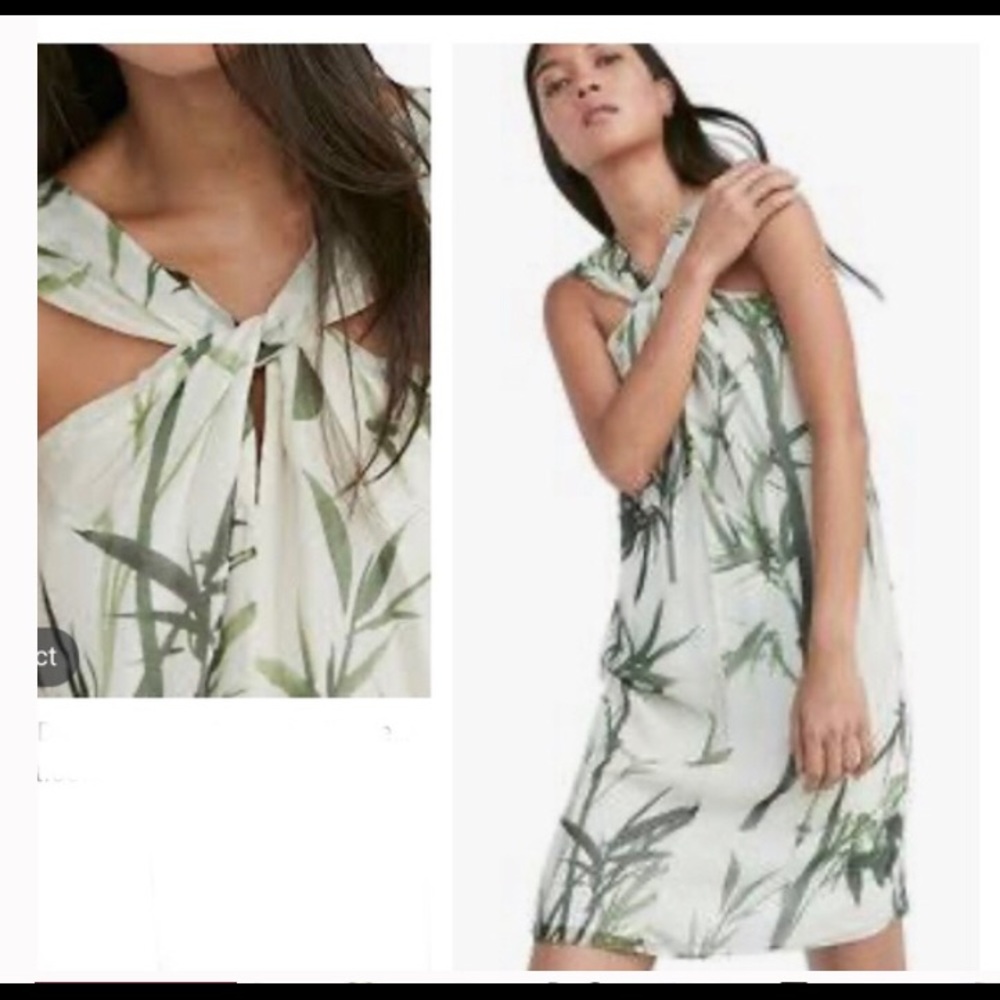 Cross neck loose silk mini dress